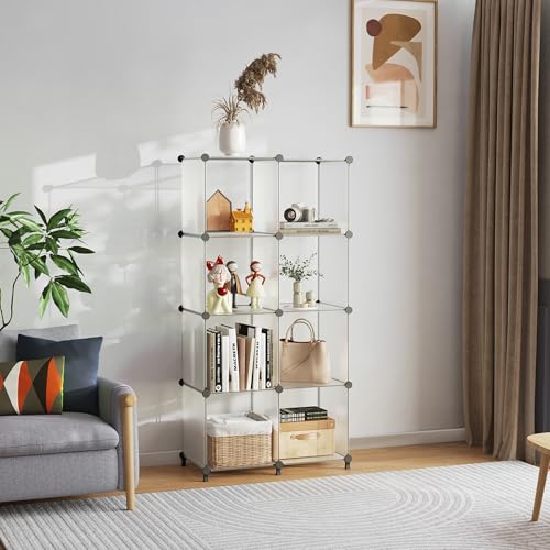 AWTATOS 8 Cube Storage Organizer, Closet Organizer Storage Shelf, Bookcase Bookshelf, DIY Stackable Storage Cubes Shelves for Closet, Bedroom, Home, Office, Translucent - color: Transparent, size: 4x2