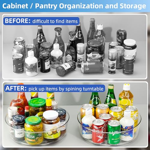 4 Pack Lazy Susan 11.5" Inch Turntable Organizer Organization Storage Container Bins Spice Rack Cabinet Rotating Condiment for Pantry Countertop Kitchen Vanity Bathroom Jewelry Holder Clear - size: 11.5 inch