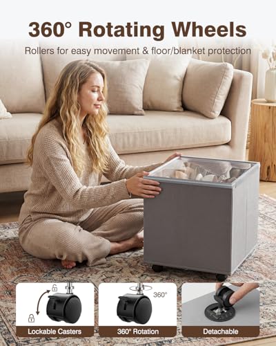 HOUSE AGAIN Shoe Organizer for Closet, 2 Pack Shoe Storage Organizer with Wheels, Foldable Shoe Storage Box with Adjustable Dividers and Clear Cover, Reinforced Handles, Fits up to 16-32 Pairs, Gray - color: Light gray-2 Pack, size: Extra Large( 20.5"L x