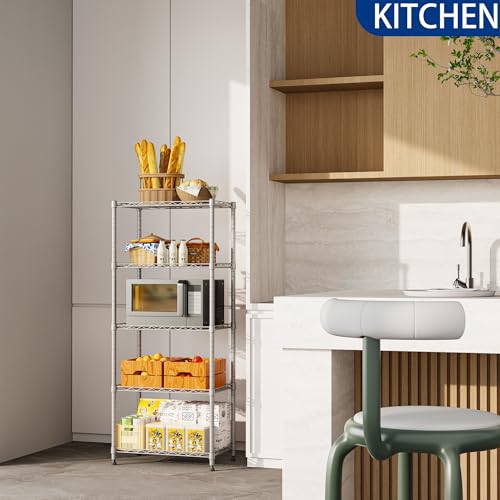 REGILLER 5-Wire Shelving Metal Storage Rack Adjustable Shelves,Standing Storage Shelf Units for Laundry Bathroom Kitchen Pantry Closet(Silver,11.8" D x 21.2" W x 53.5" H) - color: Silver, size: 5tier 11.8"D x 21.2"W x 53.5"H