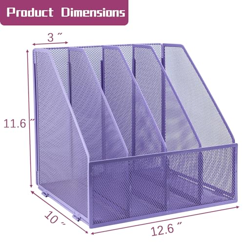Desk Organizers, Metal Magazine File Holder with 4 Vertical Compartments Rack Binder File Organizer for Office Supplies, Home Workspace - Purple - color: Purple, size: 4 Compartments
