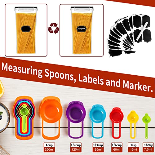 PRAKI 30 Pack Airtight Food Storage Containers for Kitchen Pantry Organizers and Storage, Plastic Kitchen Storage Canisters with Lids,Cereal, Flour & Sugar Containers - Labels, 6 Spoon & Marker - color: Black-30 Piece