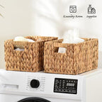 ELONG HOME Water Hyacinth Rectangular Wicker Baskets, 12" Wicker Basket 2 Pack, Woven Storage Baskets with Handles - color: Hyacinth 2
