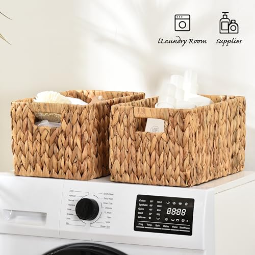 ELONG HOME Water Hyacinth Rectangular Wicker Baskets, 12" Wicker Basket 2 Pack, Woven Storage Baskets with Handles - color: Hyacinth 2