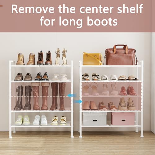 5 Tier Shoe Rack,Metal Shoe Storage Organizer Shelf for Closet,Entryway, Garage,Narrow Space(White, 5 Tier) - color: White, size: 5 Tier