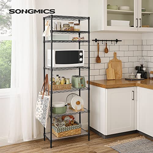 SONGMICS 7-Tier Storage Shelves, Wire Shelving Unit, Kitchen Metal Shelves, Storage Rack with Adjustable Shelves, Shelf Liners, 8 Hooks, for Garage, 13.4 x 23.2 x 70.9 Inches, Black ULGR067B01 - color: Ink Black, size: 7 Tiers (13.4"D x 23.2"W), style: Wi