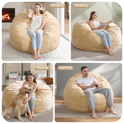 Hobestluk 4FT Bean Bag Chair Giant Bean Bag Chairs for Adults Large Bean Chairs with Removable Cover, Beanbag Chair with Filler, Adult Bean Bag Chairs for Living Room, Bedroom - color: Khaki, size: 4FT - 44" x 44" x 24"