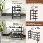 4-Tier Expandable Shoe Rack, Adjustable Shoe Shelf Storage Organizer Heavy Duty Metal Free Standing Shoe Rack for Entryway Closet Doorway (Black) - size: 4 Tier