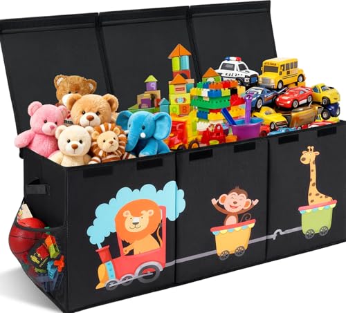 XL Toy Box - Toy Storage Bins with lids, Collapsible Toy Chest for Boys Girls, Kids Big Toy Organizer with Adjustable Dividers for Living Room Area, Playroom, Bedroom，38"x16"x14" - color: Black