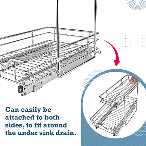 HOLDN’ STORAGE Two Tier Under Sink Organizers and Storage - Slide Out Cabinet Organizer w/Sliding Drawers for Cabinets- Lifetime Limited Warranty 11" Wx21 Dx15”H Chrome, Requires 12-1/2” Opening - size: 11" W x 21" D