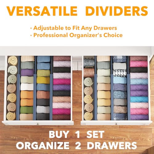 SpaceAid Bamboo Dresser Drawer Dividers 6 Pack, 4.65“ High Adjustable 12.5“-17” Drawer Organizers, Expandable Organization for Clothing, Clothes, Dressers, Navy Blue - color: NAVY BLUE, size: 4.65''H, 12.5''-17''L