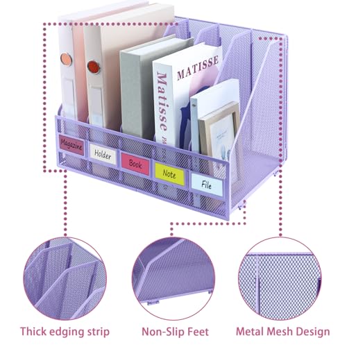 Desk Organizers, Metal Magazine File Holder with 5 Vertical Compartments Rack Binder File Organizer for Office Supplies, Home Workspace - Purple - color: Purple, size: 5 Compartments
