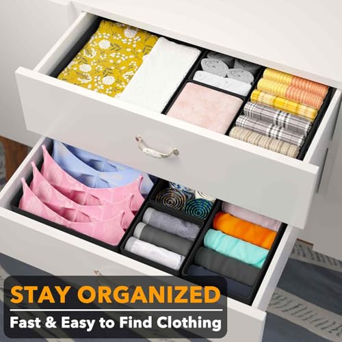 SpaceAid Drawer Organizer for Clothes, 18 Pack Dresser Drawer Organizer Bins, Closet Organizers and Storage Dividers for Clothing, Underwears, Socks (Black) - color: Black, size: 18 Pack