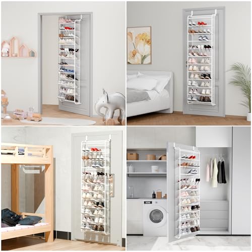 Whitmor 36 Pair Over The Door Shoe Organizer, 12 Tier Hanging Shoe Organizer, Heavy Duty Metal & Mesh Shoe Holder, Hanging Shoe Rack for Closet Organizer & Storage, 69"L x 21.7"W x 7.5"H, Matt White - color: Matt Finish White, size: Shoe Rack