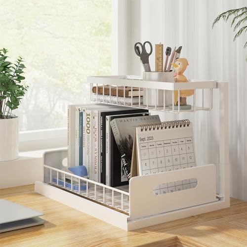 REALINN Under Sink Organizer, Pull Out Cabinet Organizer 2 Tier Slide Out Sink Shelf Cabinet Storage Shelves, Under Sink Storage for Kitchen Bathroom Cabinet, White, 1 Pack - color: White, size: 1 Pack