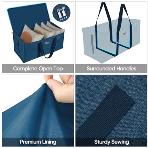 BALEINE Extra Large Storage Tote with Zippers & Carrying Handles, Heavy-Duty Oxford Fabric Moving Bags for Laundry, Space Saving, Storage, Denim Blue - color: Blue, size: 1-Pack