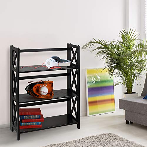 Casual Home Montego 3-Shelf Folding Bookcase, Black - color: Black, size: 3-Shelf Stackable