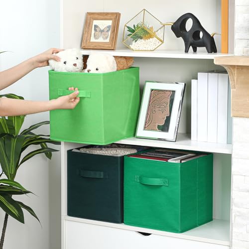 Karenhi 11" x 10. 5" x 10. 5" Green Storage Cube, 6 Pack Fabric Cube Storage Bins Organizer Box, Collapsible Baskets with Handles Foldable Shelf for Cloth Toys Home Room Closet, Pack of 6 - color: Green