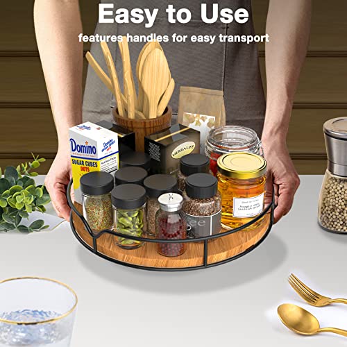 Lazy Susan Turntable Organizer with Anti-Slip Mat for Cabinet Pantry Kitchen Countertop Refrigerator Office, Pine Wood, 10", Carbonized Black - color: Carbonized Black, size: 10''