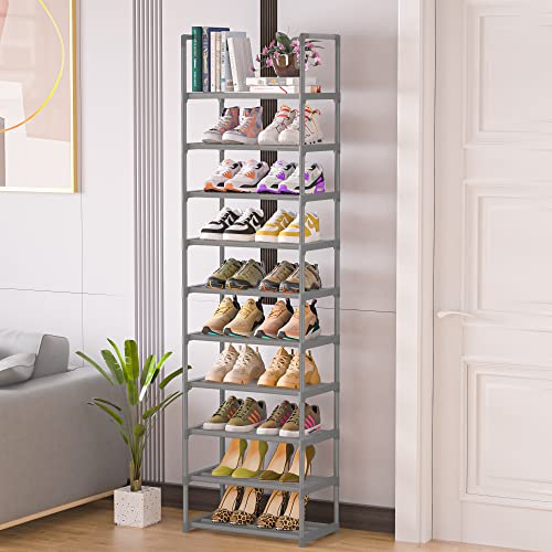 OYREL 10-Tier Metal Shoe Rack, Narrow Shoe Rack Organizer, Sturdy Shoe Shelf for Closets, Entryway, Bedroom, Garage - Silver - color: Silver, size: 17.1"W x 11.8"D x 78.7"H in 10 tier