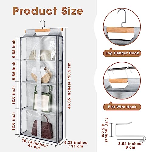 Silkfly 2 Pack Hanging Purse Organizer for Closet Clear Handbag Storage Hanger with Zipper Holder over The Door Wardrobe Tote Bag Storage Holder for Bedrooms Living Room(Gray) - color: Gray