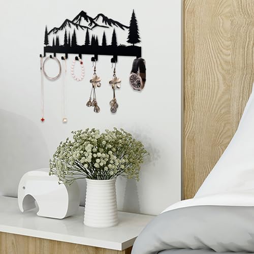 Key Holder for Wall, Metal Wall Hooks Organizer Rack with 7 Hooks for Keys, Coats, Bags – Decorative Home Decor for Entryway, Hallway, Kitchen, Living Room (12 Inches, Mountain) - color: Mountain, size: 12 Inch