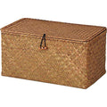 DOKOT Rectangular Handwoven Seagrass Storage Basket with Lid for Shelves and Home Organizer Bin, (M (12"x7"x6"H), Natural) - size: M (12"x7"x6"H)