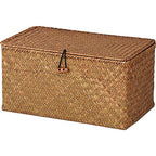 DOKOT Rectangular Handwoven Seagrass Storage Basket with Lid for Shelves and Home Organizer Bin, (M (12"x7"x6"H), Natural) - size: M (12"x7"x6"H)