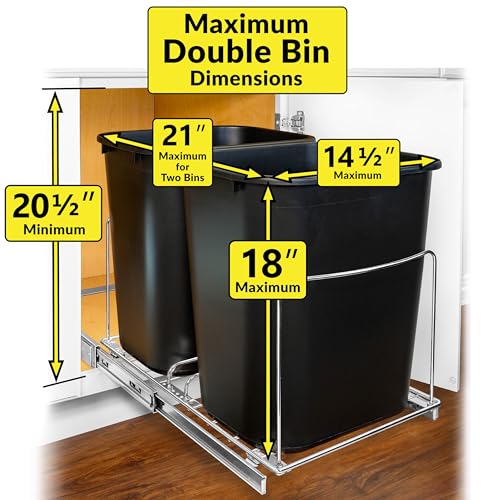 LYNK PROFESSIONAL® Double Pull Out Trash Can Under Cabinet - Under Sink Trash Can Slider - Trash Can Slide Out Drawer - Sliding Pull Out for Kitchen Garbage Bin (Trash Cans Not Included) - size: 14-1/8" W x 20-1/4" L x 11-1/2" H