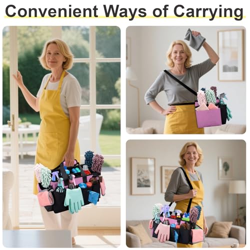 Wearable Large Cleaning Caddy Bag for Housekeeper, Clean Supply Organizer with Adjustable Shoulder, Waist & Handle Straps, Detailing Bag for Kitchen Supplies (Pink) - color: Pink