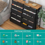 VASICAR Dresser for Bedroom with 12 Drawers, Tall Fabric Drawer Dresser, Compact Chest of Drawers for Closet, Nursery, Bedside, Living Room, Laundry, Entryway, Hallway - color: Rustic Black