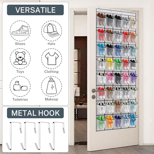 40 Large Mesh Pocket Over the Door Shoe Organizer,Hanging Shoe Rack for Door,Hualleko Shoes Organizer Hanger with Large Capacity, Shoes Storage Holder Sturdy Non-woven Fabric - Stores 20 Pairs (White) - color: White