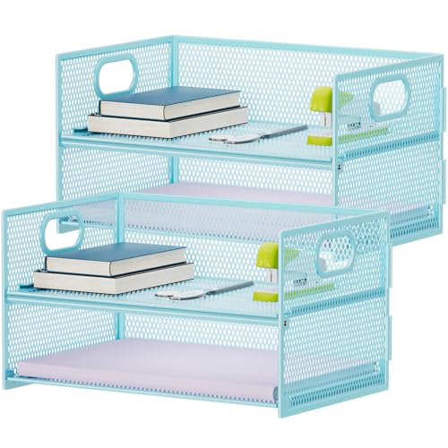 Marbrasse 2 Tier Paper Organizer Letter Tray, Mesh File Organizer with Handle, Paper Sorter Desk Organizer for Home Office Supplies - 2P Blue - color: 2p Blue