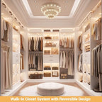 5FT Small Closet System, Baby Closet Organizer System with Wooden Drawers, 60 Inches Walk In Closet System With 5 Hanging Rods and 3 Reversible Hanging Shelving, White - color: White, size: 5 FT