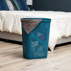 Mind Reader 60L Slim Laundry Hamper, Clothes Basket, Lid, Ventilated, Plastic, Set of 2, Blue - color: Blue, size: 2-Pack