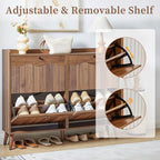 Bifins Shoe Storage Cabinet with 4 Wavy Fluted Flip Drawers, Modern 47.2” Wide Hidden Narrow Shoe Rack Cabinet for Entryway Foyer Hallway (Walnut 4 Drawer) - color: Walnut 4 Drawer