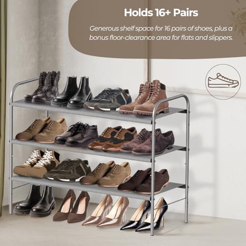 Simple Houseware 3-Tier Shoe Rack Storage Organizer, Grey – Space-Saving Shoe Shelf, Holds 9–16 Pairs, Sturdy Metal Frame, Easy Assembly – Closet, Entryway, Bedroom Shoe Storage Solution - color: Grey, size: 3-Tier