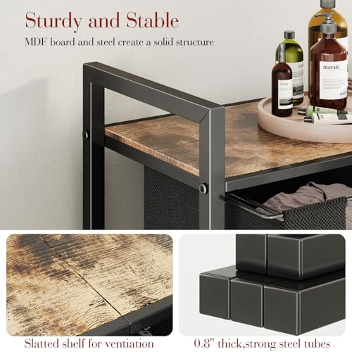 Kitstorack Laundry Basket Organizer, Laundry Hamper with Shelf & 2 Pull-Out Removable Bags, Dirty Clothes Hamper Organizer for Laundry Room Bathroom and Dorm, 2 x 11.8 gallons (44.5L) - color: Rustic Brown、Black, size: 2 Bags(28.4"L x 12.6"W x 27.6"H)