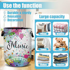 Music Guitar Laundry Basket, Laundry Hamper Collapsible Oxford Cloth with Handle Clothes Toy Storage Bin for Bathroom Laundry Room Bedroom 15.7 X 20 Inch - color: I Love Music Guitar