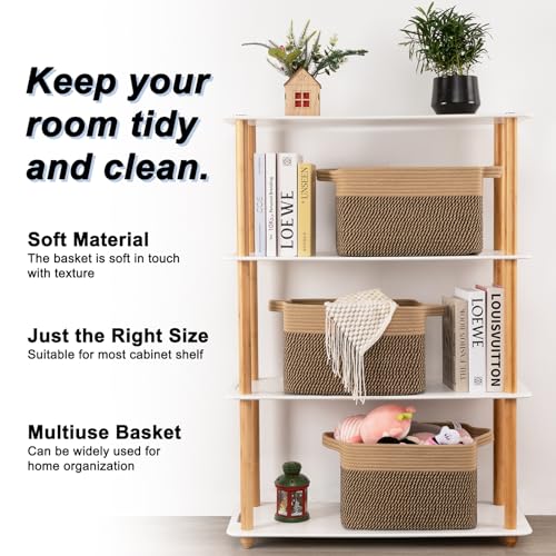 OIAHOMY 3 Pack Storage Basket for Organizing, 13''X9.85''X8.7'' Storage Bins,Woven Basket Basket with Handles, Toy Storage Basket Bin,Stylish Room Decor Basket, Brown & Black - color: Brown & Black, size: 13''×9.9''×8.7''