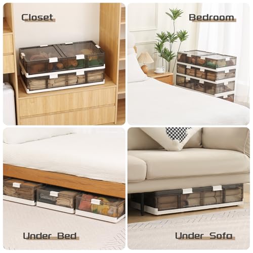 Under Bed Storage Containers with Wheels - Stackable, Foldable Plastic Storage Boxes with Lids for Clothes, Shoes, Blankets - Perfect for Bedroom Organization and Dorms (1 Pack-32.9''x16.1''x8.1'') - size: 1 Pack-32.9''x16.1''x8.1''