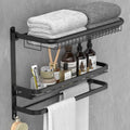 CAXIMSY Foldable 23.22 Inch Rowel Rack Wall Mounted with Bathroom Shower Shelves Stainless Steel Towel Bar Without Drilling and Screw Installation (Black) - color: Black
