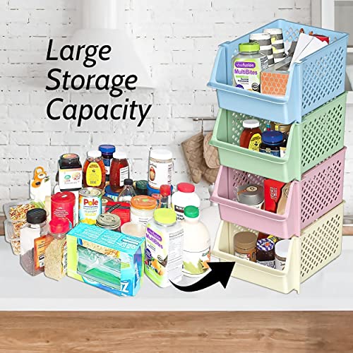 TidyFriend Stackable Storage Bins for Pantry, 4 Pack Stackable Bins For Organizing Food, Kitchen, and Bathroom Essentials (Multi) - color: MultiColor, size: 4 Pack