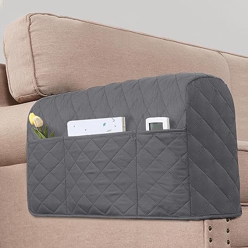 2 Pack Water Resistant Armrest Covers for Chairs and Sofas Couch Arm Covers for Sofa with 3 Pockets for Phone Sofa Arm Protector for Pets, Cats (Gray) - color: Grey