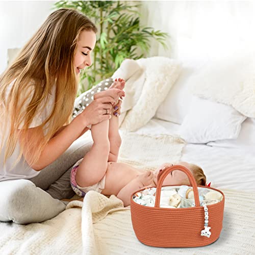 XUANGUO Large Baby Diaper Caddy Organizer for Girl Boy Rope Nursery Storage Bin Basket Portable Holder Tote Bag for Changing Table Car Travel Baby Shower Gifts Registry Must Haves Rustic - color: Rust, size: Large