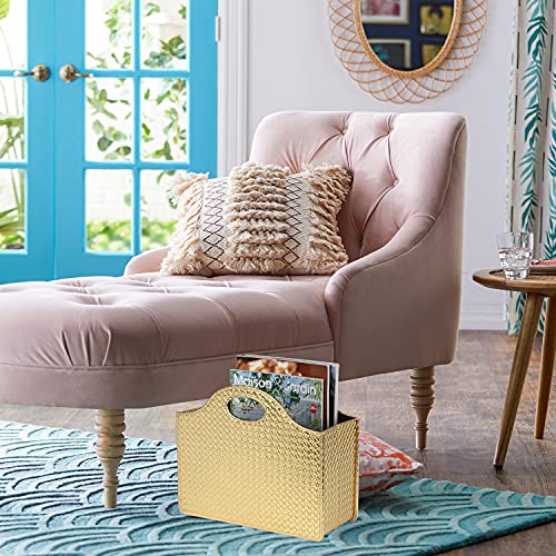 HofferRuffer Magazine Basket Holder, Foldable Magazine Rack, Document File Holder Organizer, File Folder, Newspaper Storage Bin Organizer for Home or Office (Gold) - color: Gold