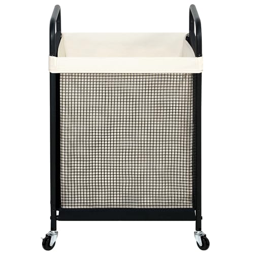 STO STO Laundry Hamper, 90L Rolling Laundry Sorter Cart with Removable and Washable Liner Bag, Clothes Hamper with Wheels and Metal Handle for Laundry Room and Bedroom - color: Beige, size: 1-Section