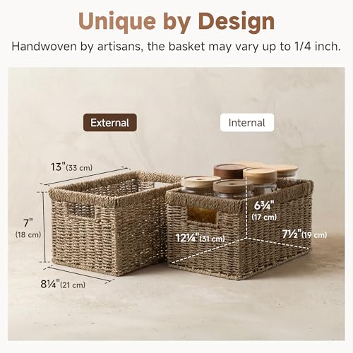 StorageWorks Wicker Storage Basket for Organizing, Medium Seagrass Storage Baskets with Built-in Handles for Pantry, Shelves,2-Pack - color: Natural (Seagrass), size: 2x 13¼"L x 8¼"W x 7"H