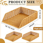 Yeaqee 2 Pcs Paper Tray Organizer for Desk Woven Letter File Organizer A4 File Tray Desk Paper Basket Letter Size Imitation Rattan Holder Organization Rack for Office Storage(Brown,Sleek Style) - style: Sleek Style