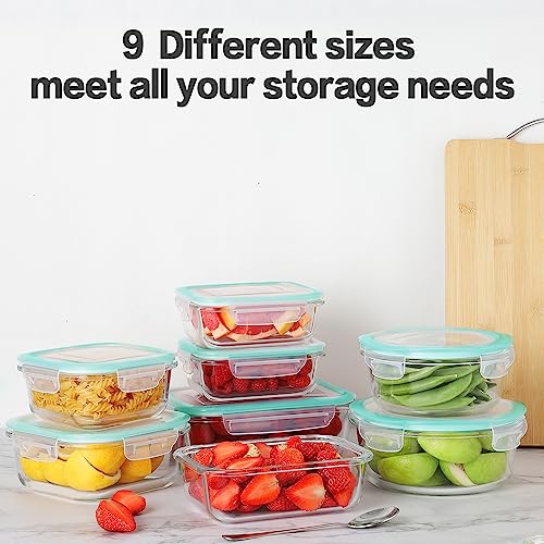 HOMBERKING 24pc Glass Food Storage Containers with Lids, Glass Meal Prep Containers, Airtight Bento Boxes, BPA Free & Leak Proof, Pantry Kitchen Storage(12 lids & 12 Containers) - Blue - color: Blue